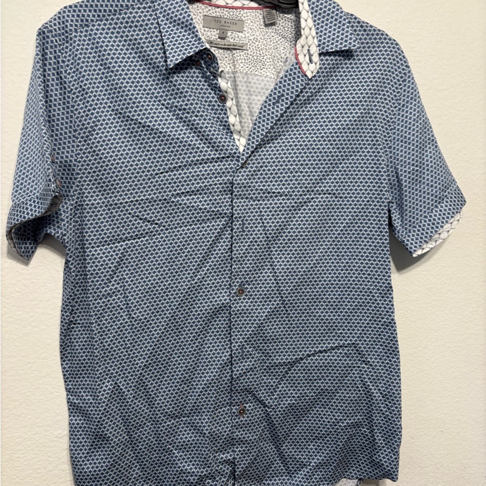 Ted Baker Navy Geometric Short Sleeve Shirt